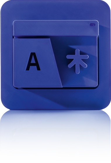 The symbol is unicolor blue and shows two overlapping index card elements. The front one shows a large 